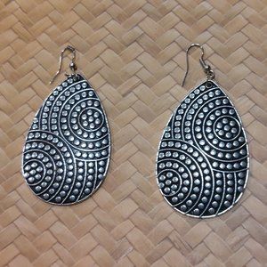 Women's Embossed Silver-Plated Geometric Teardrop Earrings - NWOT
